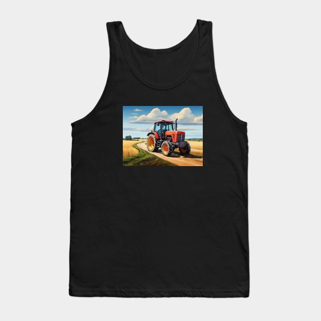 Tractor Truck Trucking Country Road Agriculture Vintage Tank Top by Flowering Away